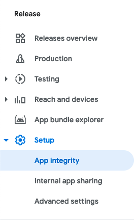 Where to find the app integrity option in the Google Console