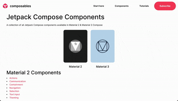 A list of all components available in Jetpack Compose Material 2 & 3